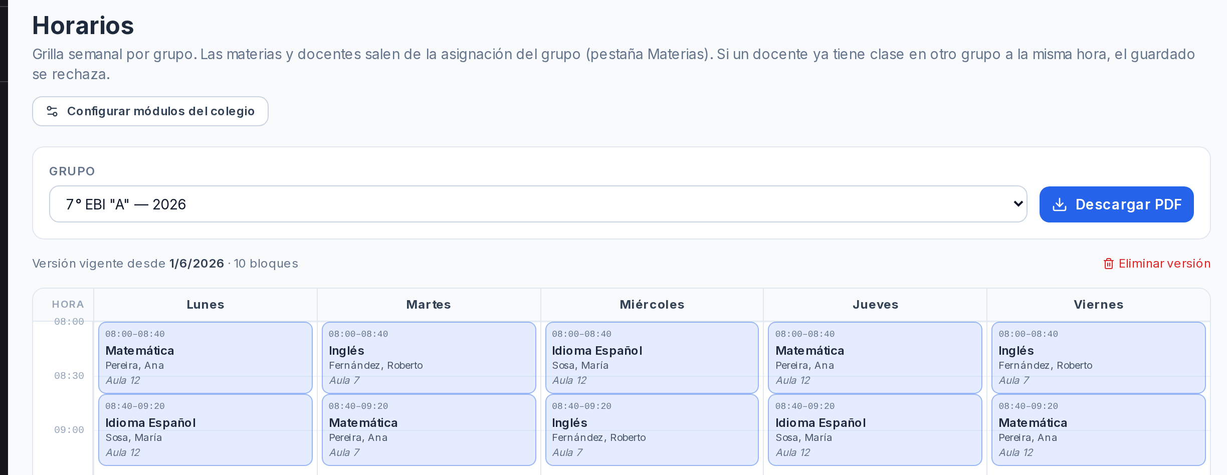 El horario semanal